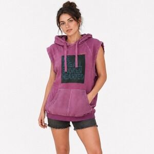 FREECITY RARE Womens XS Pink Studded Sleeveless Graphic Hoodie Grunge Oversized